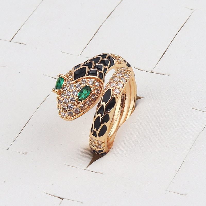 Fashion Snake Copper Open Ring Plating Zircon Copper Rings