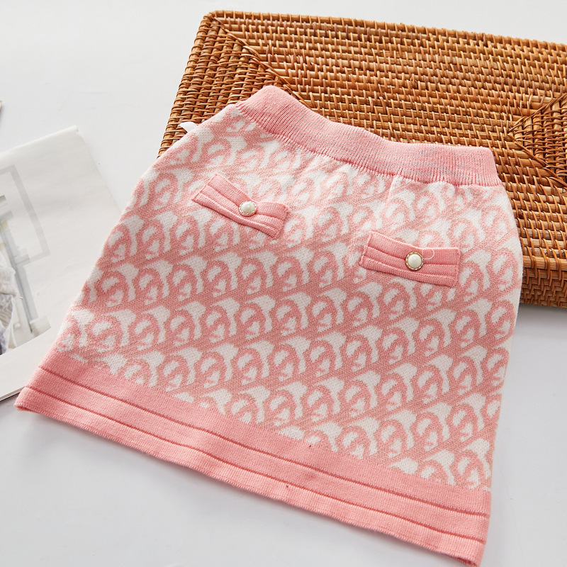 Girls' Sweater 2022 Autumn/Winter Small Fragrant Wind Children's Knitted Cardigan+Half Skirt Two Piece Set_voghion.com