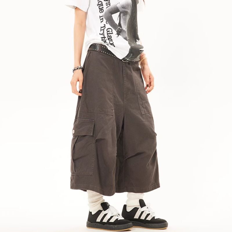 American Style Retro Old Multi-Pocket Loose Tooling Shorts Women's Summer New High-end Straight-leg Cropped Pants