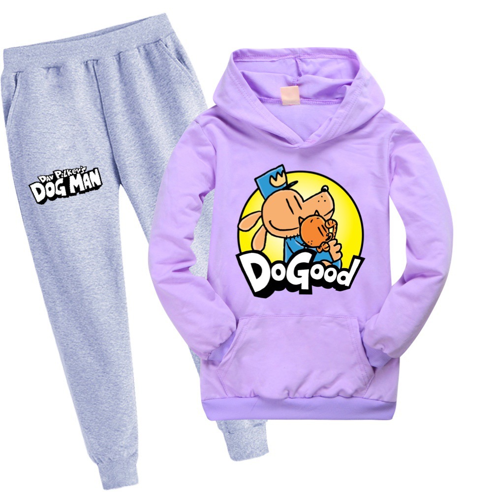 Hund Mann 2023 Frühling Herbst Neue Mittlere größe kinder Cartoon Jungen und Mädchen Mit Kapuze Pullover Set_voghion.com