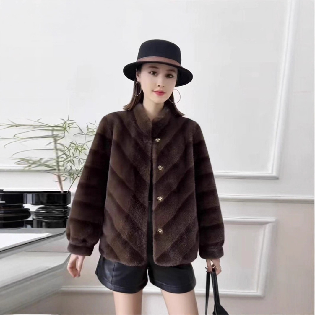 【断码特价】清仓冬轻奢仿皮草水貂毛女时尚立领新妈妈气质外套女