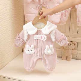 冬款小白兔婴儿冬款加绒连体衣棉服冬装女宝宝哈衣外出服