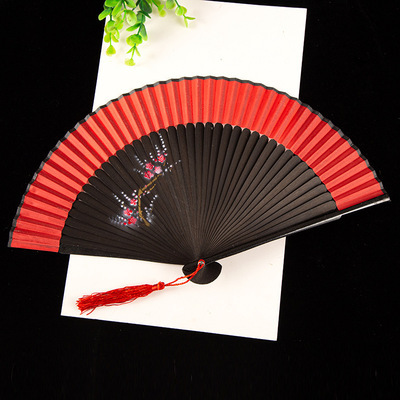 En stock ventilador plegable ventilador rojo estilo chino de verano de las mujeres estilo antiguo danza clásica de inyección de tinta ventilador