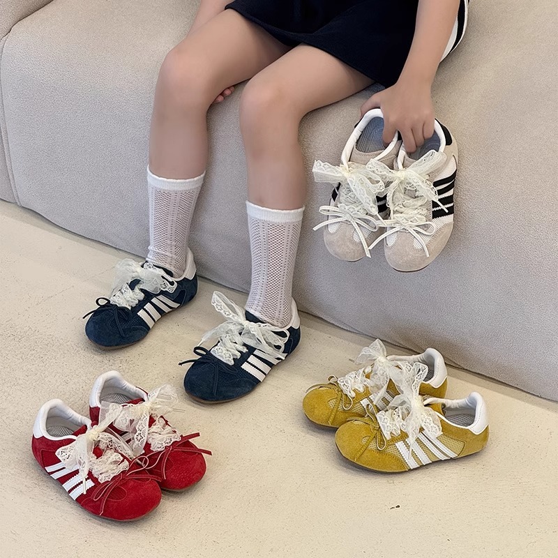 Girls' Shoes 2025 Autumn New Lace Children's White Training Mesh Shoes Baby Breathable Sports Sneakers