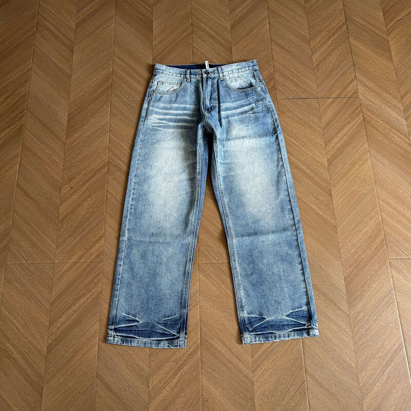 【SWYH】Western Wild Nevada Cowboy 3D Washed Cat-Eye Honeycomb Straight-Leg Jeans Vintage Distressed