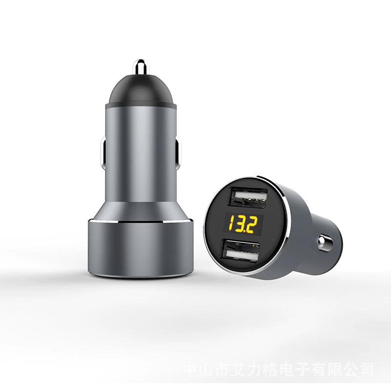 Двойное USB мини-автомобильное зарядное устройство, небольшое портативное, зарядка автомобиля 2.4A, светодиодный дисплей, 12-24В, оптом