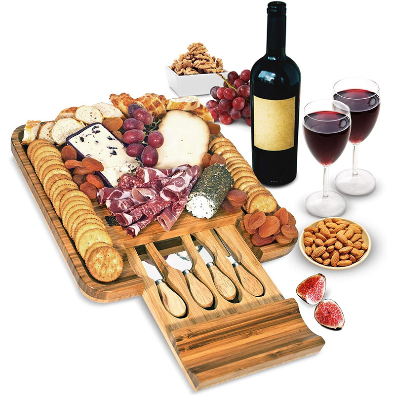 木质芝士奶酪板厨房砧板切菜板带抽屉熟食板便捷式派对水果盘