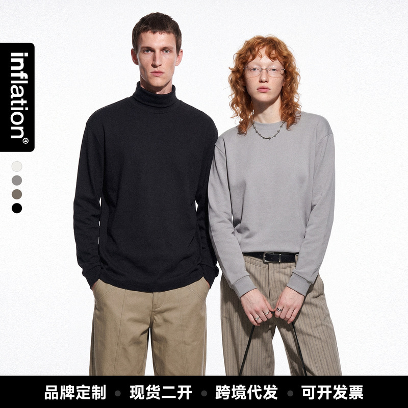 Jiezhan Men's Clothing | Silk wool round neck high collar long sleeve 26 autumn new casual simple T-shirt for men and women Jiezhan Men's Clothing | Silk wool round neck high collar long sleeve 26 autumn new casual simple T-shirt for men and women