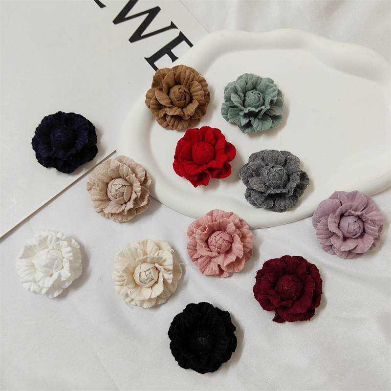 复古布艺山茶花定型花牛仔布花朵手工花配件 diy发饰服饰装饰辅料