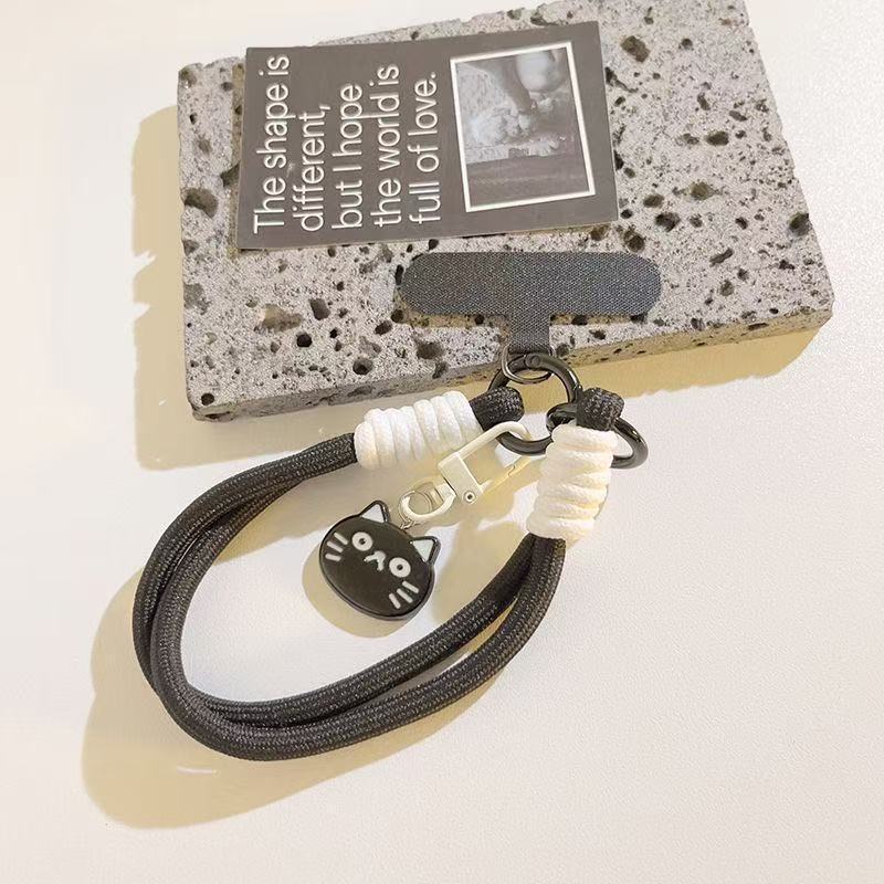 ins 漫画猫小魚ペンダントダブルチェーン織りストラップクリップ付きユニバーサル携帯電話ストラップ ccd カメラキーホルダー|undefined