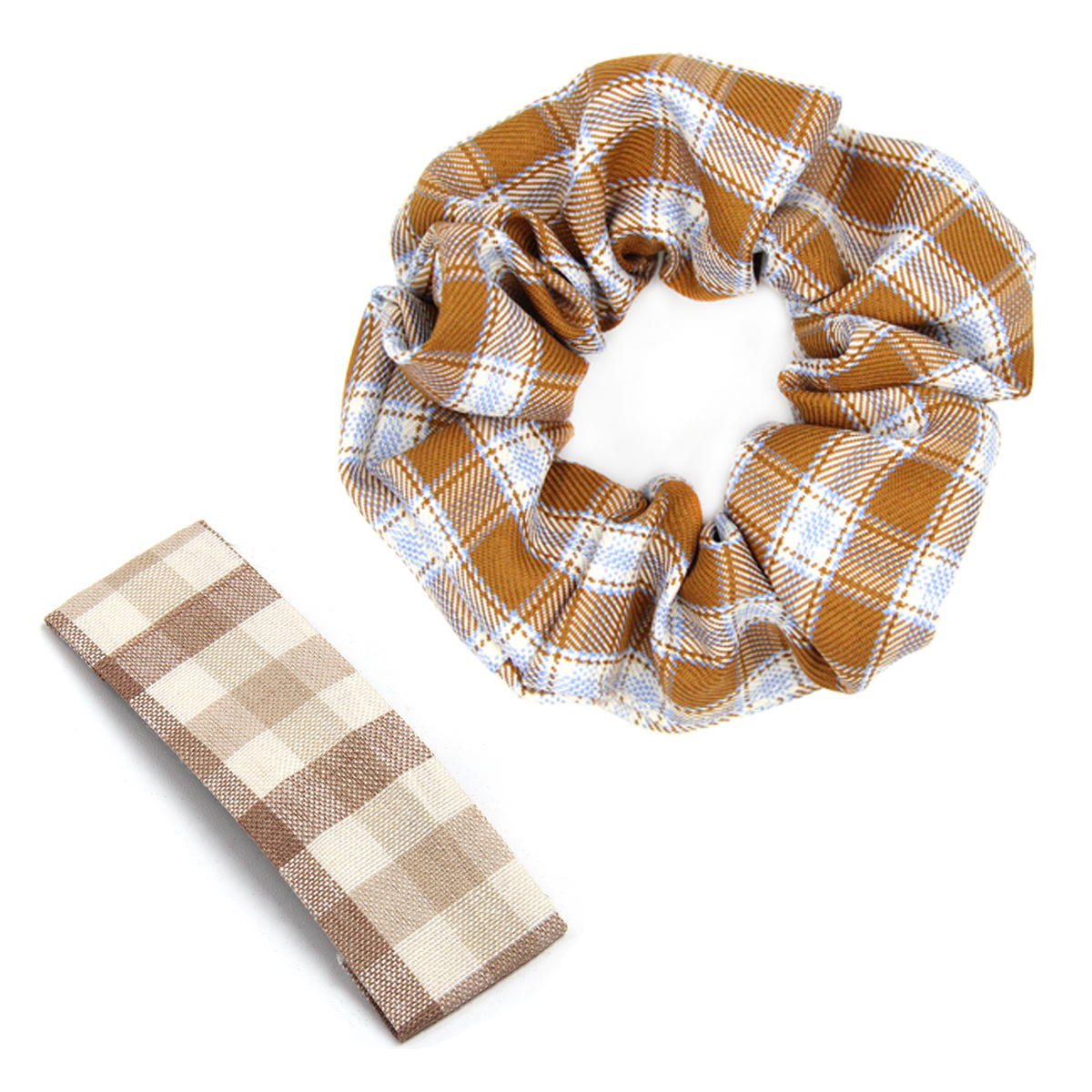 格纹发圈发夹组合 焦糖