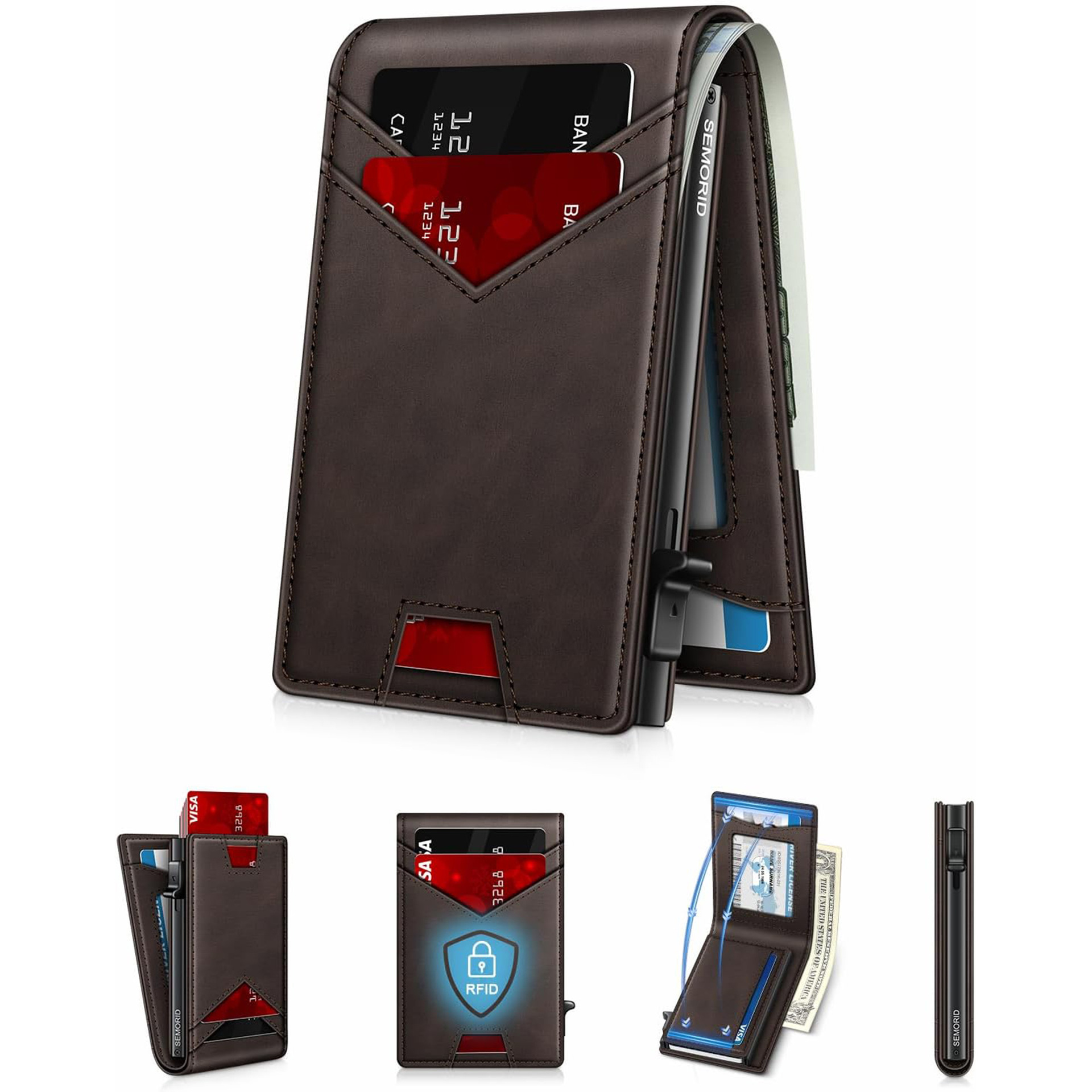 Cartera antirrobo de fibra de carbono transfronteriza en el extranjero, cartera de cuero de blindaje RFID, monedero de hombre doblemente simple