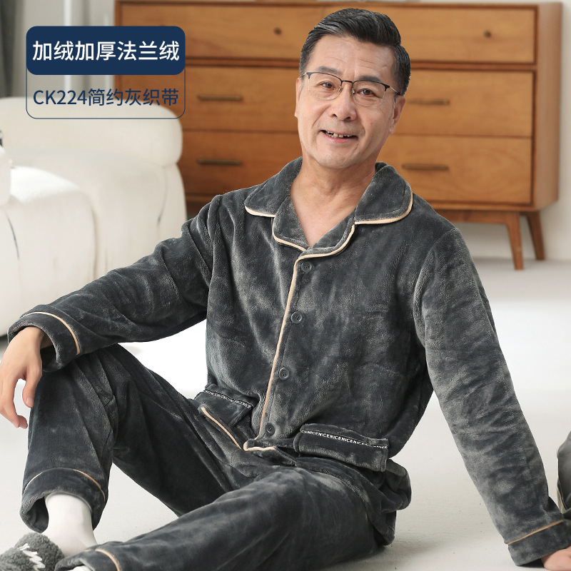 Papá pijama de coral para hombres otoño y invierno más veludo engrosado de mediana edad hombre franela conjunto de ropa de casa