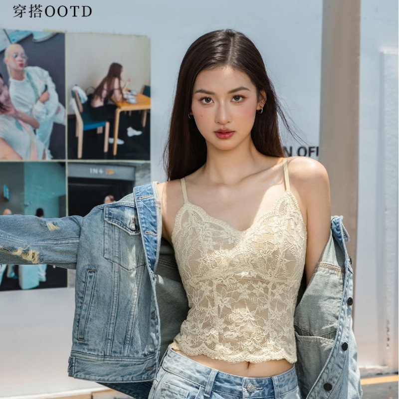 艾迪莎6099精致内搭蕾丝内衣显小显瘦聚拢百搭外穿防下垂吊带背心|undefined