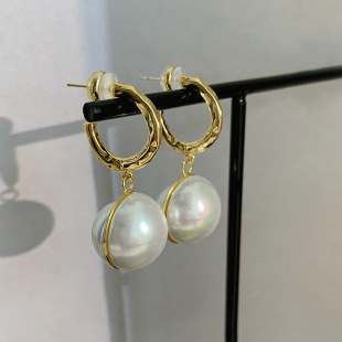 欧美S925银针复古气质大珍珠耳环2022年新款潮耳饰品现货耳钉批发