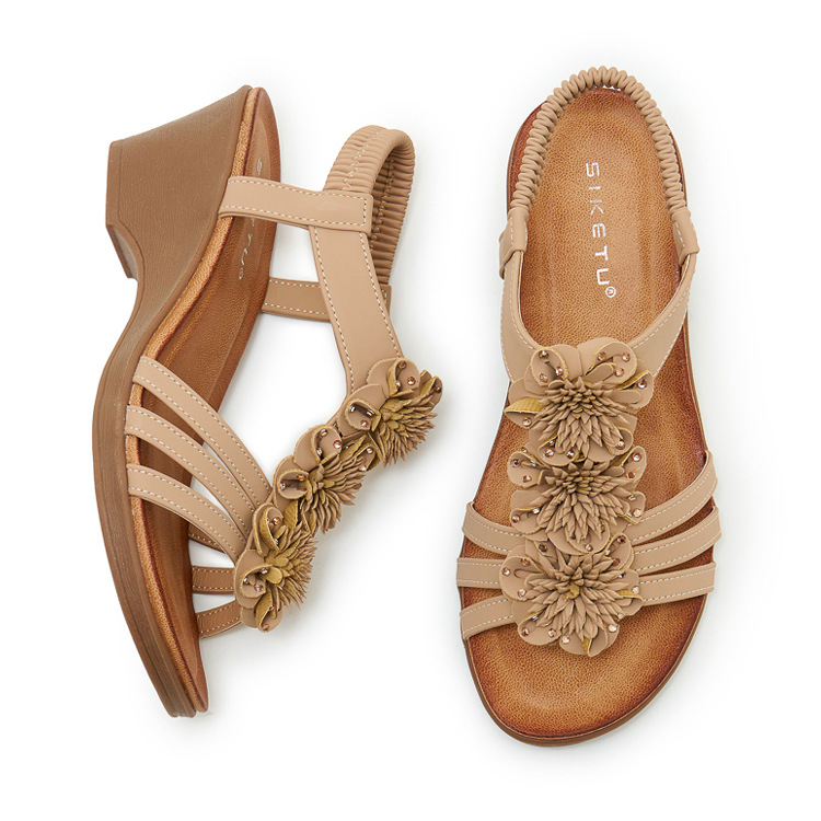 Sandal nữ quai mảnh họa tiết hoa đế xuồng cao gót 9 cm — màu nâu, màu đen, màu mơ chi tiết 30