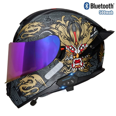 Motosiklet kaskı (dəbilqə) — unisex electric car helmet - chinese-dragon-color-mirrorbluetooth-m