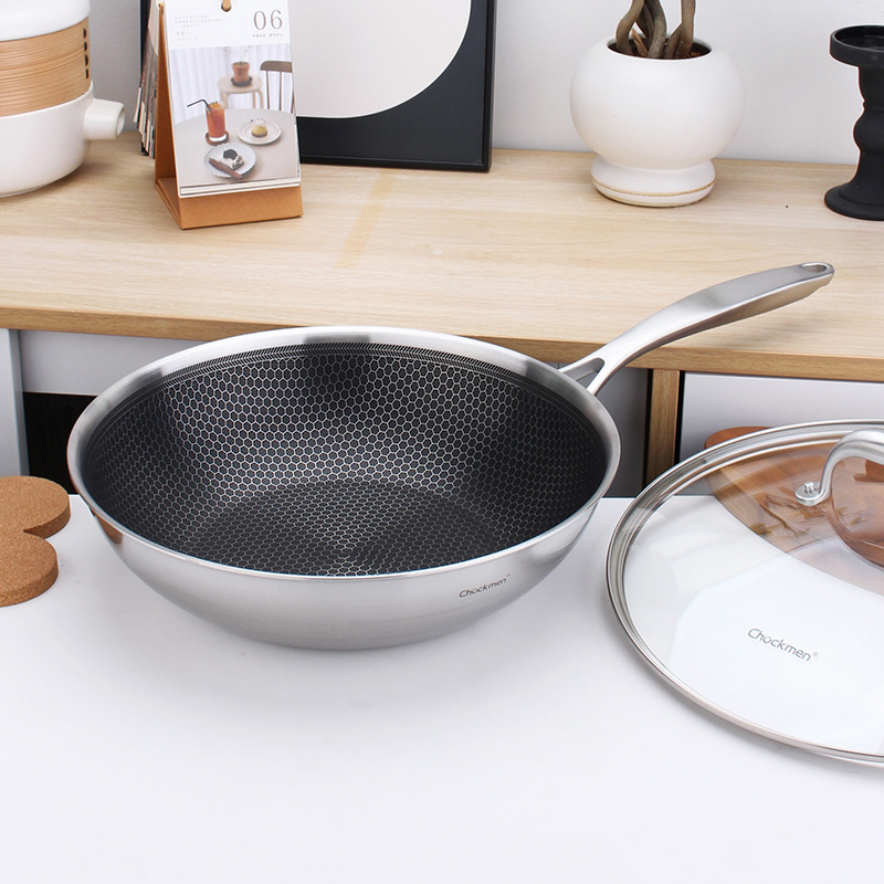 Chockmen Zhuo Deming 18/10 Acero inoxidable Zhijie Patrón de panal Revestimiento antiadherente Olla para cocinar Hogar 30cm
