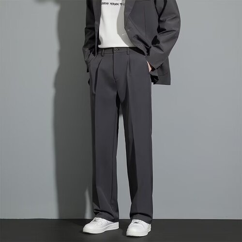 Anti-wrinkle iron-free business suit pants, men's straight casual pants, high-end dragline black nine-quarter trousers