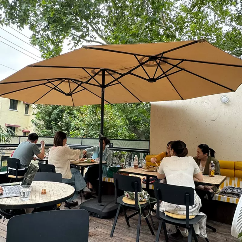 户外遮阳伞露台花园庭院伞商用室外摆摊广告太阳伞大型三头中柱伞