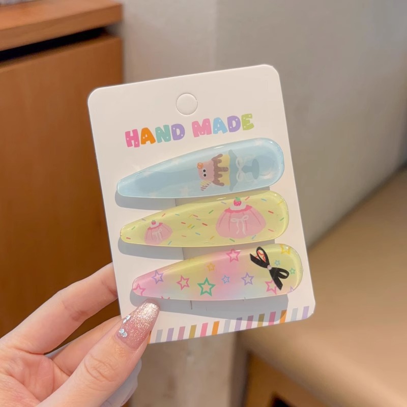 Clip de pestaña de dibujos animados cremosos niños lindos frente rotos tarjeta de cabello tocado 2024 nuevo clip de boca de pato lateral para niñas