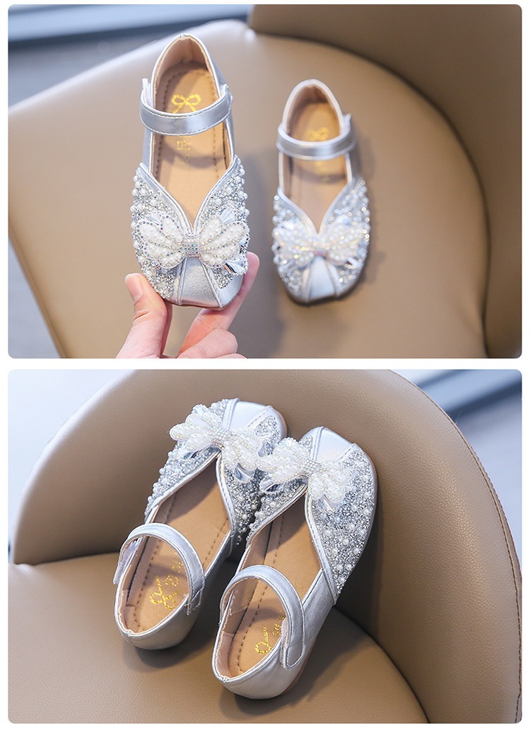 Sapatos de pele para menina com laço e cristais para primavera_voghion.com