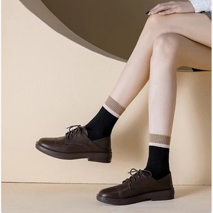2024 New British Style Thick-Soled Small Leather Shoes Loafers Lace-Up Soft Leather Flat-Soled Comfortable Shoes for Women Wholesale