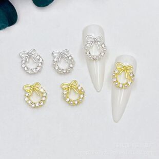 New Christmas exquisite wreath bow alloy nail jewelry super flash diamond pearl nail decoration paste wholesale