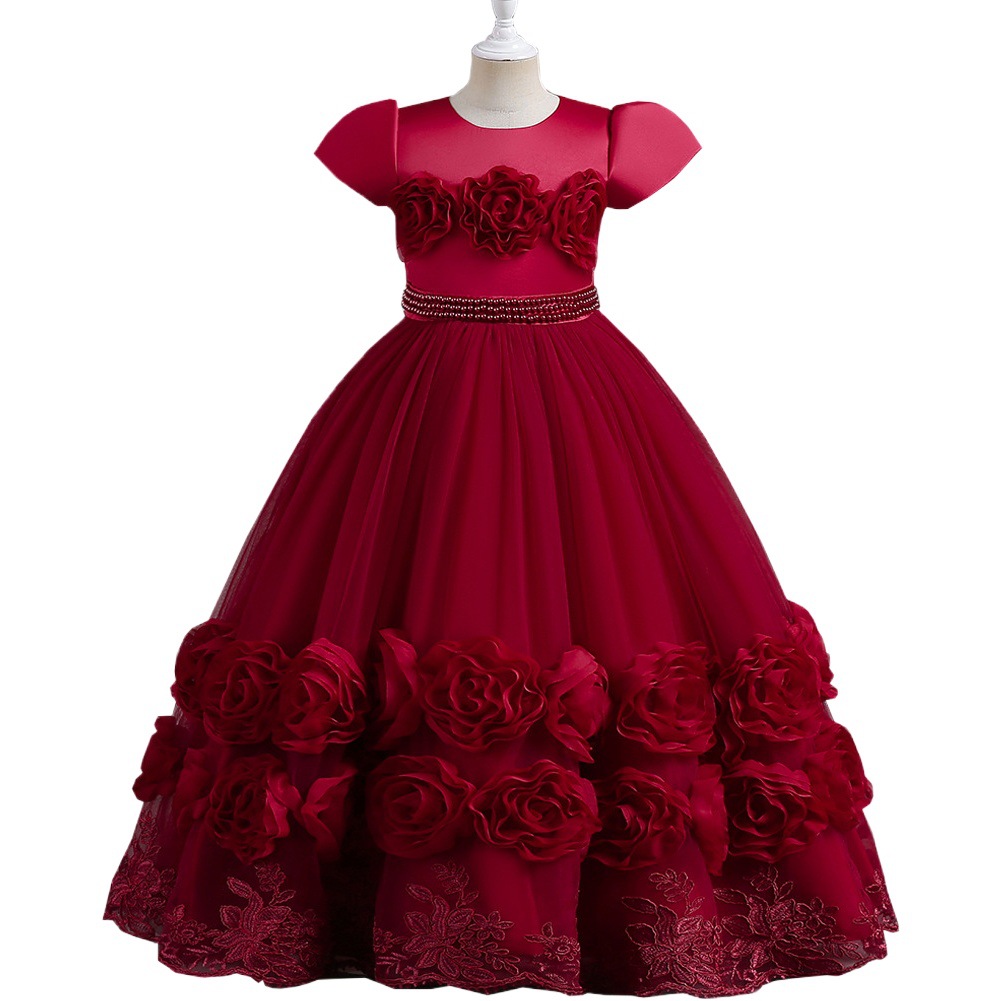 Transfronterizo europeo y americano vestido de los niños princesa vestido estilo occidental pettiskirt largo niñas pasarela de Navidad piano rendimiento vestido