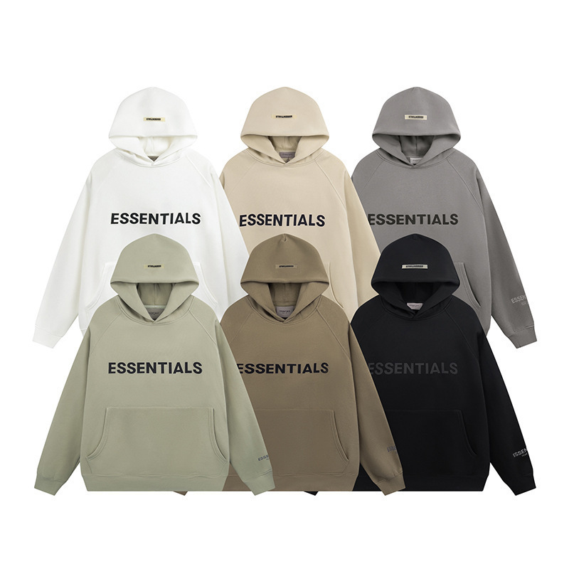 European and American Essentials High Street Reflective Logo Lettering Unisex Oversized Hoodie Couple Fleece Sweatshirt Fog