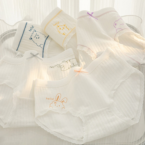 White simple small fresh type A baby cotton girls' underwear breathable mid-waist antibacterial crotch top women's briefs