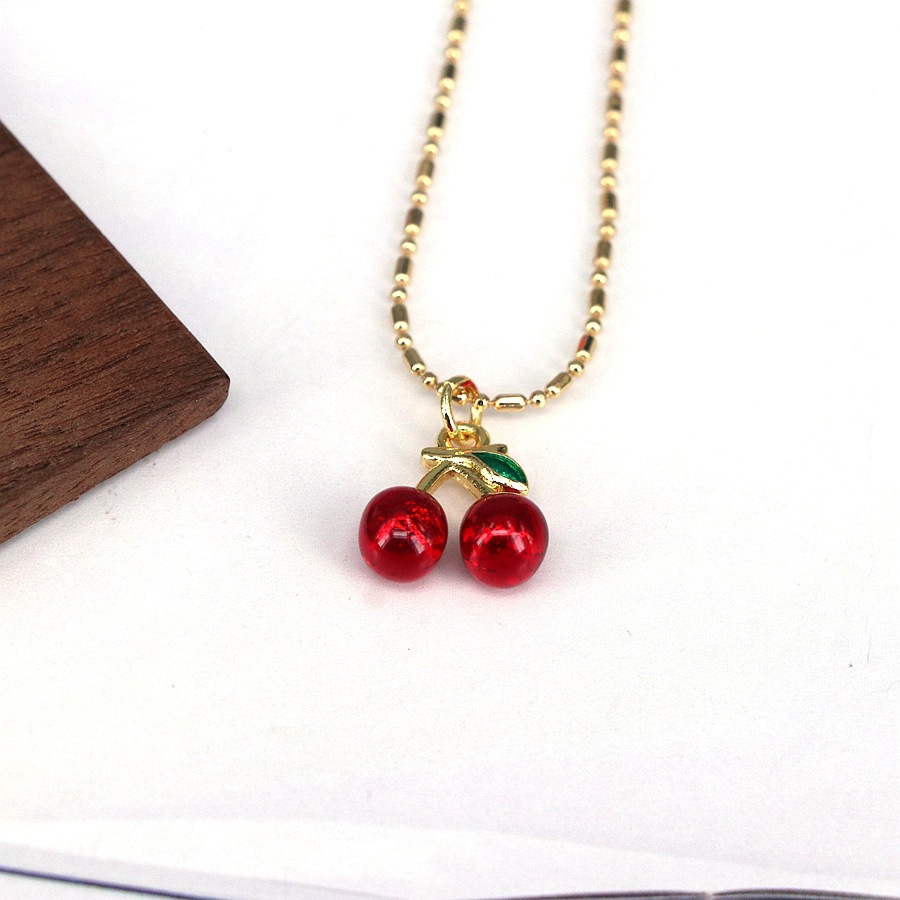 Holiday, Daily Occasion Sweet Cherry Fruit Strawberry Alloy Copper  Pendant Necklaces Wholesale