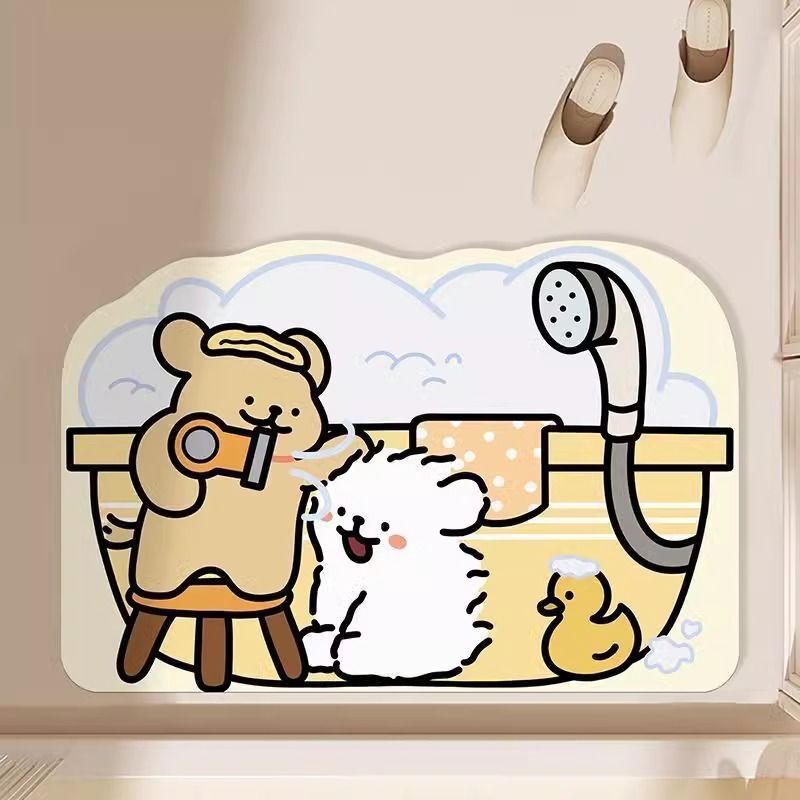 Cartoon puppy bathroom mat absorbent quick-drying stain-resistant non-slip foot mat toilet toilet door mat can be used for hair