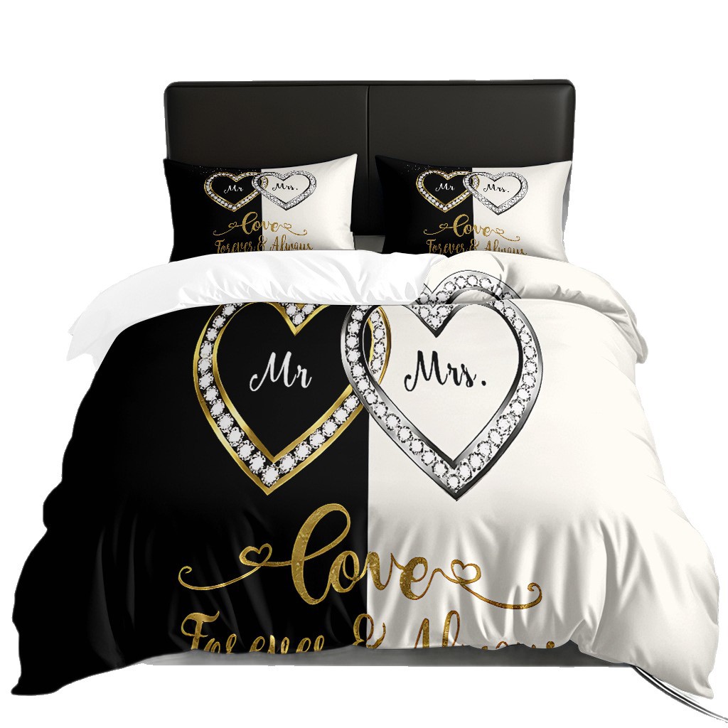 TEMU / JIT textil doméstico alfabeto digital impresión molido conjunto textil doméstico suave piel transpirable colcha cubierta de almohada combinación