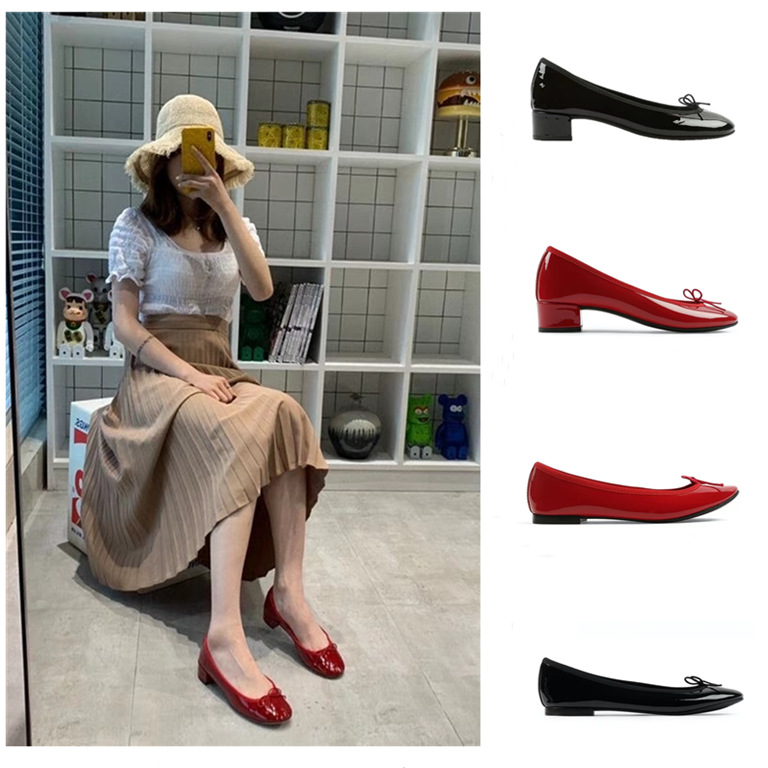 法国芭蕾舞平底女单鞋浅口经典时尚漆皮蝴蝶结小红鞋舒适女鞋