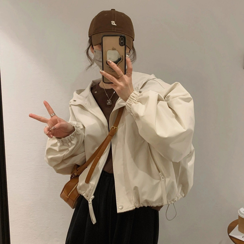 时尚设计感冲锋衣女2025年春秋新款宽松小个子短款连帽夹克外套潮|undefined