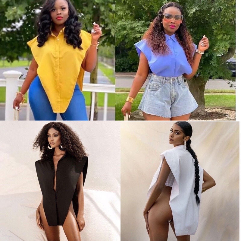 Amazon Cross-border Women's Clothing European and American Fashion Personality Sleeveless Lapel Cardigan Shirt Design Sense Solid Color Shirt