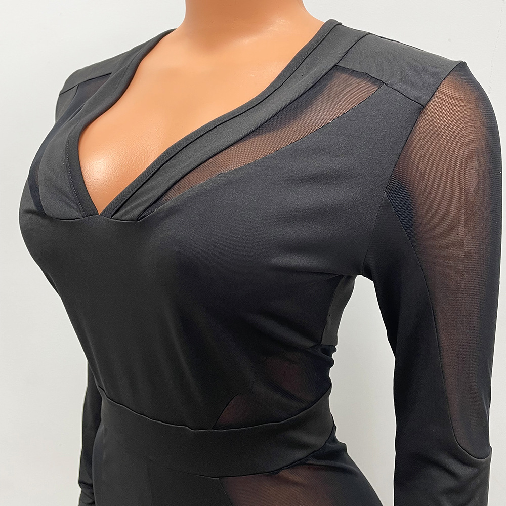 Mamelucos de retazos de malla sexy a la moda para mujer, pantalones acampanados_voghion.com