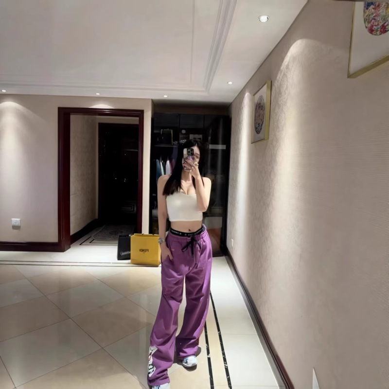 Spring New Style Ch Sanskrit Purple Lip Embroidery Graffiti Loose Casual Straight-Leg Sweatpants Wide-Leg Pants Unisex Trendy Spring New Style Ch Sanskrit Purple Lip Embroidery Graffiti Loose Casual Straight-Leg Sweatpants Wide-Leg Pants Unisex Trendy