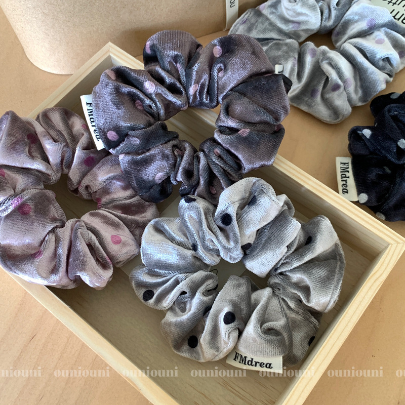 质感光泽丝绒波点发圈百搭法式少女大肠圈褶皱布艺发绳手作发饰品|undefined