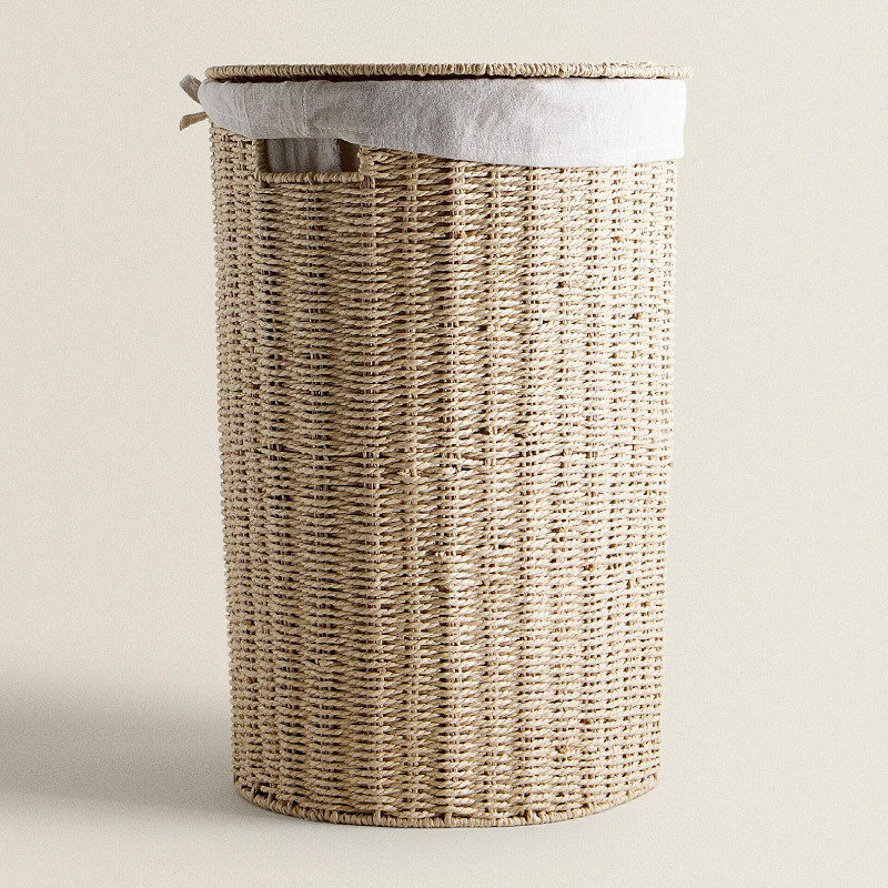 Cesta de lavandería de cuerda de papel tejida moderna, cesto de almacenamiento de lavandería, cesto de lavandería sucio, cesto de arrendamiento de dormitorios con cubierta, cesto de almacenamiento