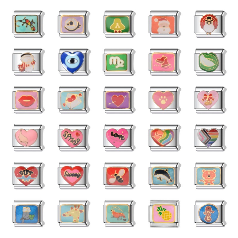 Italian Creative DIY Jewelry Personalized Retro Handmade Bracelet Strap Accessories Heart Cartoon Module Gift