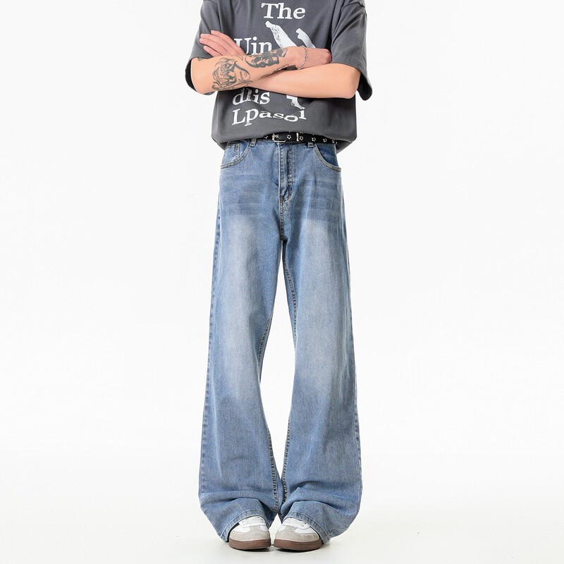 Cleanfit Washed Blue Jeans for Men, Summer Thin Style, Clean and Stylish, American-Style Flared Straight Pants Cleanfit Washed Blue Jeans for Men, Summer Thin Style, Clean and Stylish, American-Style Flared Straight Pants