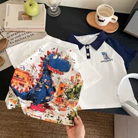 2025 новых летних мальчиковых поло с мультяшными граффити, повседневные детские модные свободные корейские футболки с коротким рукавом