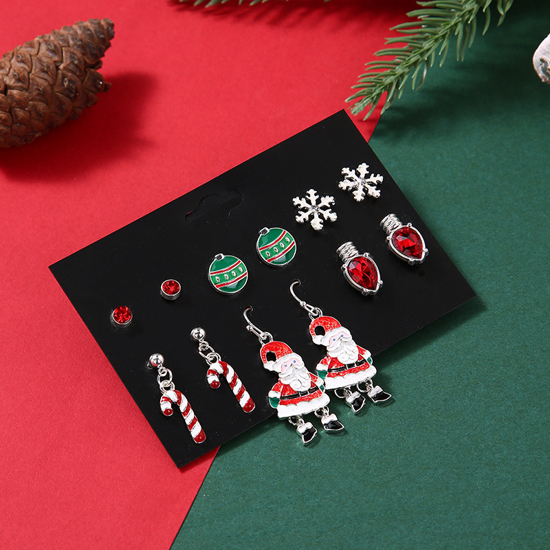 Cute Santa Claus Snowflake Alloy Enamel Plating Inlay Rhinestones Drop Earrings Ear Studs 1 Set display picture 4