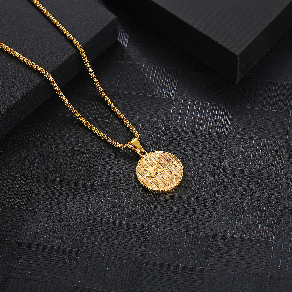 Fashion Constellation Titanium Steel Pendant Necklace Gold Plated Stainless Steel Necklaces