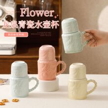 陶瓷杯子带盖带勺子马克杯水杯办公室咖啡杯白玉瓷大容量白瓷