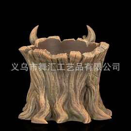 跨境国风玄幻龙首树桩花盆 装饰性绿植种植容器
