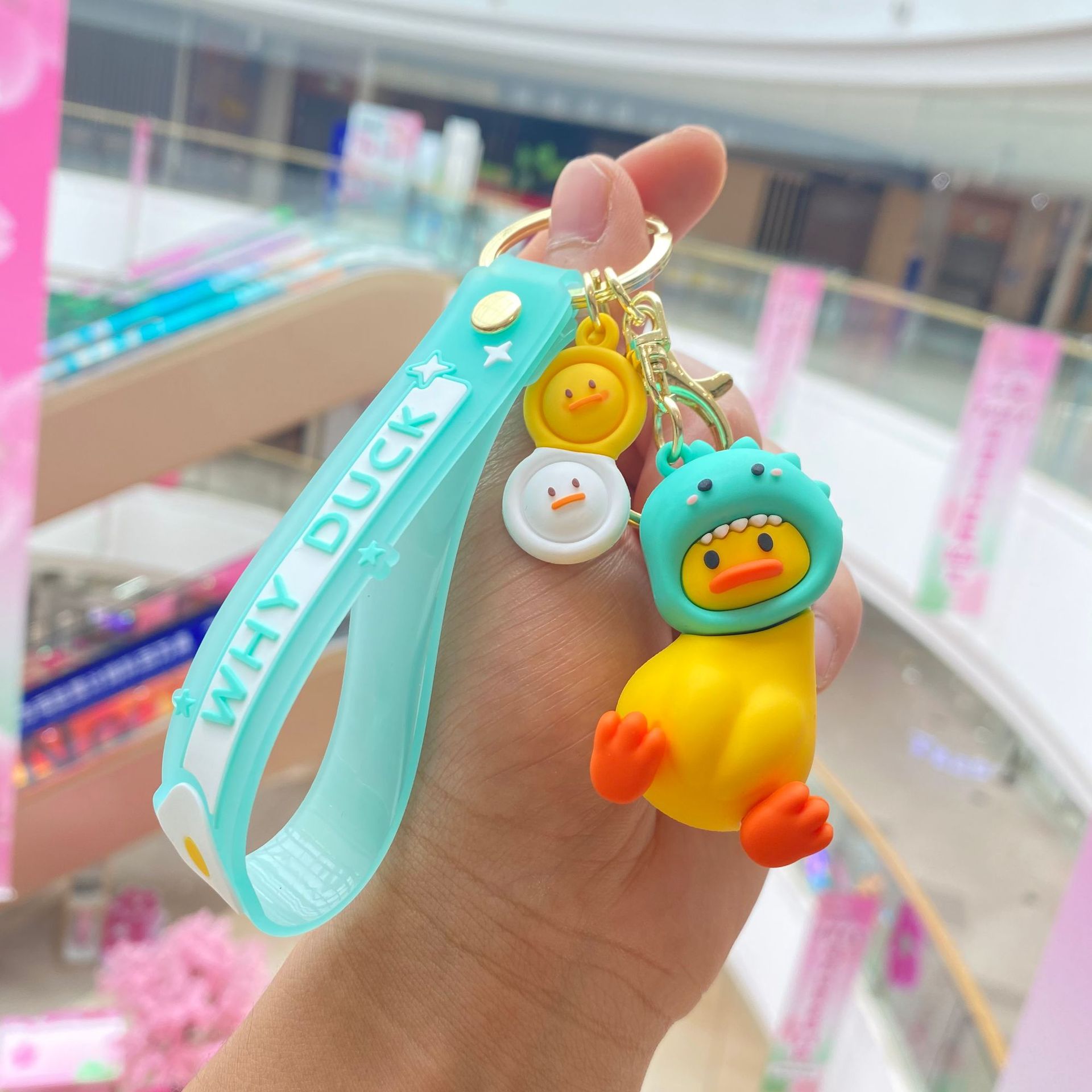 Dibujos animados pato torcido lindo cabeza cubierta llavero colgante lindo pequeño pato coche llavero adornos regalo al por mayor