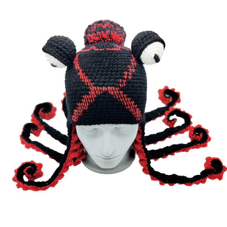 European and American New Wool Hat Halloween Party Funny Tricky Octopus Head Cover Handmade Crochet Wool Hat